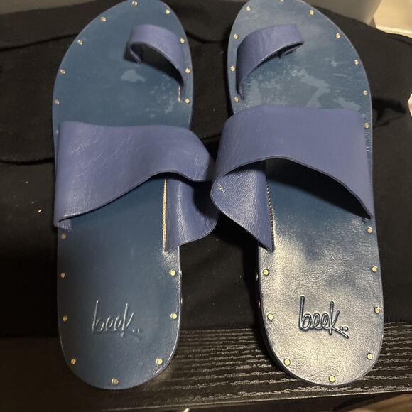 Beek Leather Toe-ring Sandal Blue  Women's Size 9 Rare Discontinued - Picture 2 of 7